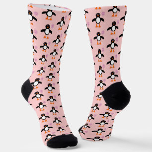 Cute Pink Baby Girl Penguin Patterned Sokken