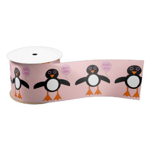 Cute Pink Baby Girl Penguin Ribbon Lint
