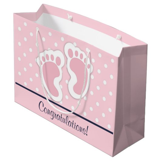 Cute Pink Baby Girl Voetafdrukken Gefeliciteerd Groot Cadeauzakje (Achterkant Gekanteld)