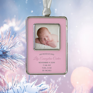 Cute Pink Baby Newborn Photo Keepomwille Gift Verzilverd Kader Ornament