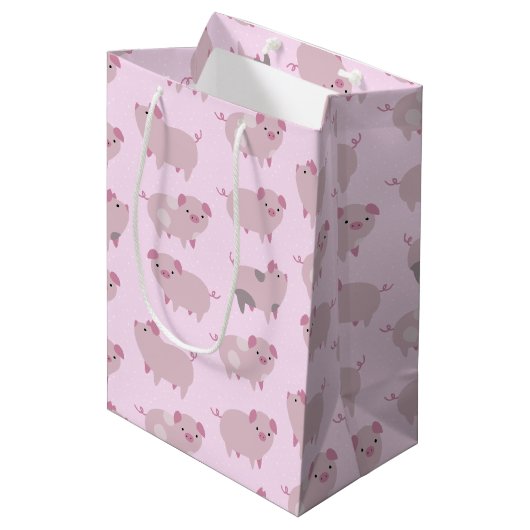 Cute Pink Baby Patroon & Stippen Medium Cadeauzakje (Voorkant Gekanteld)