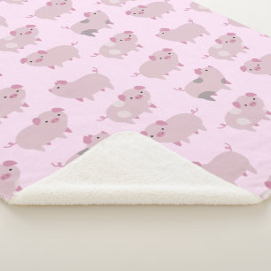 Cute Pink Baby Piglets Patroon & Monogram Sherpa Deken