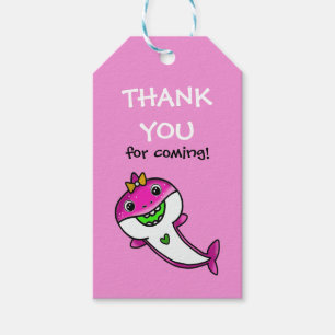 Cute Pink Baby Shark 1st Birthday Hartelijk dank Cadeaulabel