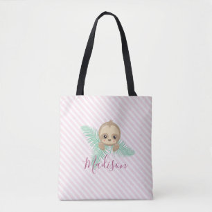 Cute Pink Baby Sloth Monogram Canvas tas