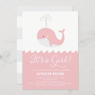 Cute Pink Baby Whale Het is een Girl Baby shower Kaart