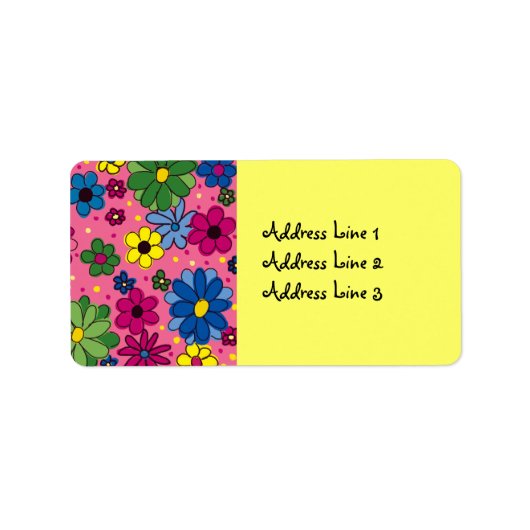 Cute Pink Background met Colorful Flowers Label (Voorkant)