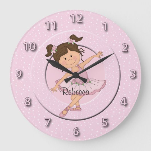 Cute Pink Ballerina 2 Grote Klok (Voorkant)