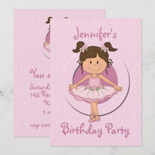 Cute Pink Ballerina Birthday Party Kaart