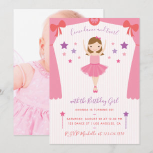 Cute Pink Ballerina Birthday voeg fotouitnodiging Kaart