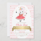 Cute Pink Ballerina Unicorn Gold Girl Birthday Kaart (Voorkant)