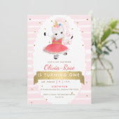 Cute Pink Ballerina Unicorn Gold Girl Birthday Kaart (Staand voorkant)