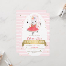 Cute Pink Ballerina Unicorn Gold Girl Birthday