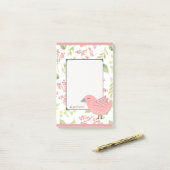 Cute Pink Bird Floral Post-it® Notes (Op bureau)