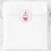 Cute Pink Birthday Cupcake Ronde Sticker (Tas)