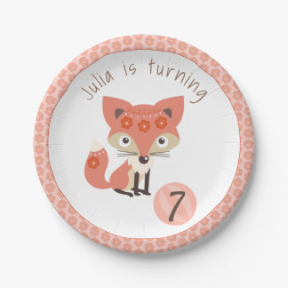 Cute Pink Birthday Fox Papieren Bordje