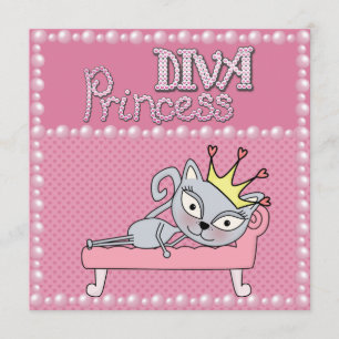 Cute Pink Birthday Party Diva Princess Kitty Cat Kaart