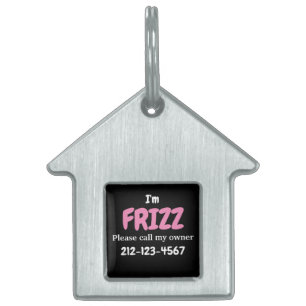 Cute Pink Black Custom Dog House Shaped Huisdieren Naamplaatje