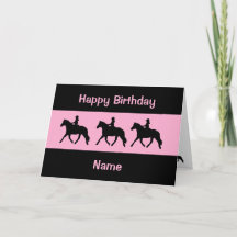 Cute Pink Black Pony Trotting Silhouette Birthday