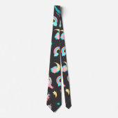 Cute Pink Black Unicorn Rainbow Floral Stars Stropdas (Voorkant)