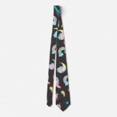Cute Pink Black Unicorn Rainbow Floral Stars Stropdas (Achterkant)