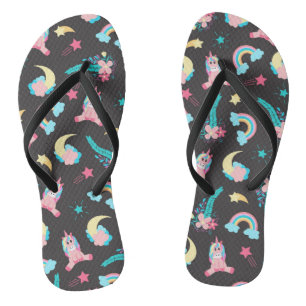 Cute Pink Black Unicorn Rainbow Floral Stars Teenslippers