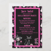Cute Pink Black White Halloween Party Invitation (Devant)