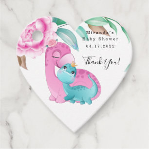 Cute Pink Blauwgroen Dinosaurs Baby shower Dank u Bedankjes Labels