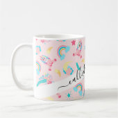 Cute Pink Blauwgroen Unicorn Rainbow Floral Stars Koffiemok (Links)