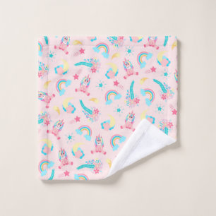 Cute Pink Blauwgroen Unicorn Rainbow Floral Stars Washandje