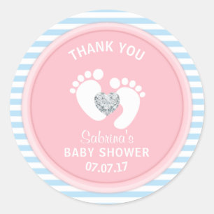 Cute Pink Blue White Baby shower Gender onthulling Ronde Sticker