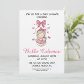 cute pink bow baby shower invitation (Debout devant)