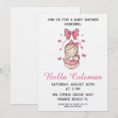 cute pink bow baby shower invitation (Devant / Derrière)