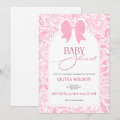 Cute Pink Bow Baby Shower Invitation (Devant / Derrière)