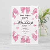 Cute Pink Bow Border Greeting Card l invitation  (Debout devant)