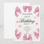 Cute Pink Bow Border Greeting Card l invitation  (Devant / Derrière)