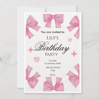 Cute Pink Bow Border Greeting Card l invitation  Kaart