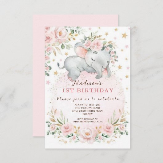 Cute Pink Bow Coquette primer cumpleaños Kaart (Voorkant / Achterkant)