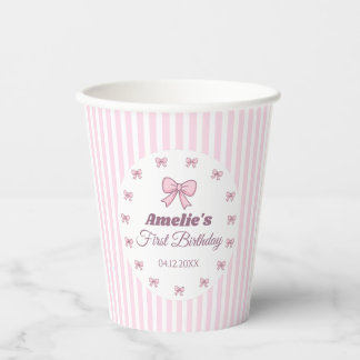 Cute Pink Bow First Birthday  Papieren Bekers