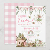 Cute Pink Bow Little Fairy Wildflowers Baby Shower Kaart (Voorkant / Achterkant)