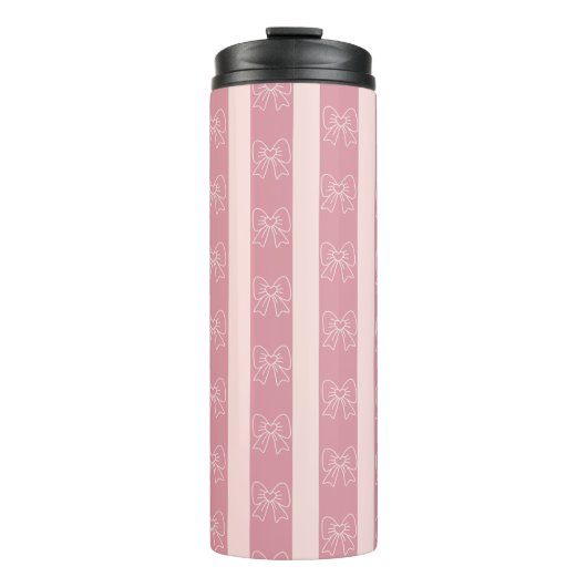 Cute Pink Bow Stripe Pattern – Girly Aesthetic Thermosbeker (Voorkant)
