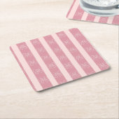 Cute Pink Bow Stripe Pattern – Girly Aesthetic Vierkante Kartonnen Onderzetter (Schuin)