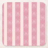 Cute Pink Bow Stripe Pattern – Girly Aesthetic Vierkante Kartonnen Onderzetter (Voorkant)