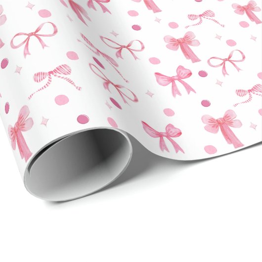 Cute Pink Bow Wrapping Paper Cadeaupapier (Rol Hoek)