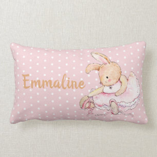 Cute Pink Brown Ballerina Bunny Polka Dots Name Kussen