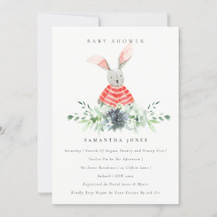 Cute Pink Bunny Garden Foliage Baby shower Invite Bedankkaart