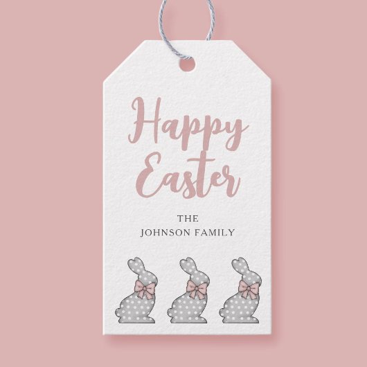 Cute Pink Bunny Happy Pasen Cadeaulabel