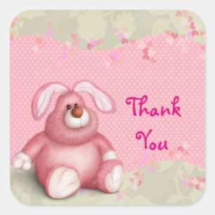 Cute Pink Bunny met hartendank Vierkante Sticker