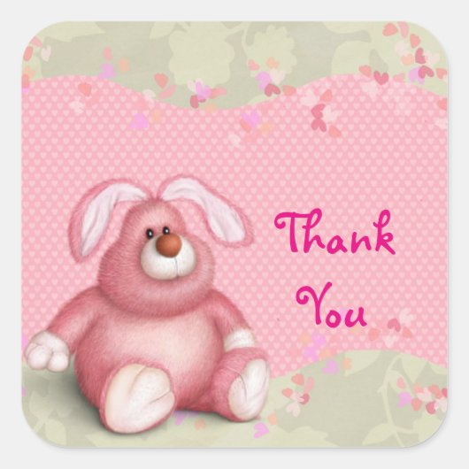 Cute Pink Bunny met hartendank Vierkante Sticker (Voorkant)