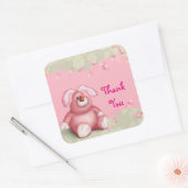 Cute Pink Bunny met hartendank Vierkante Sticker (Envelop)