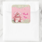 Cute Pink Bunny met hartendank Vierkante Sticker (Tas)